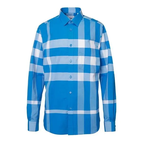 Áo Sơ Mi Nam Burberry Vivid Blue Ip 8065973 Màu Xanh Kẻ Size S