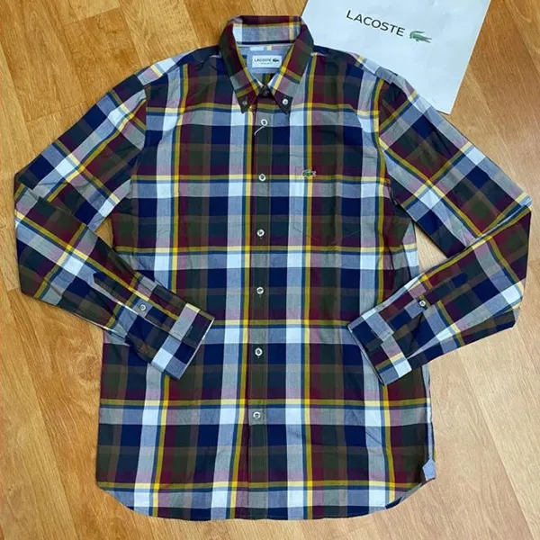 Áo Sơ Mi Nam Lacoste Men's Multi Color Plaid Long Sleeve Button Down Woven Shirt Phối Màu Size 39