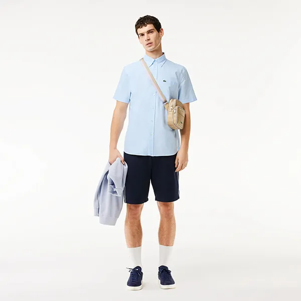 Áo Sơ Mi Nam Lacoste Oxford Shirt Short Sleeve Regular Fit CH1917 F6Z Màu Xanh Da Trời Size 38