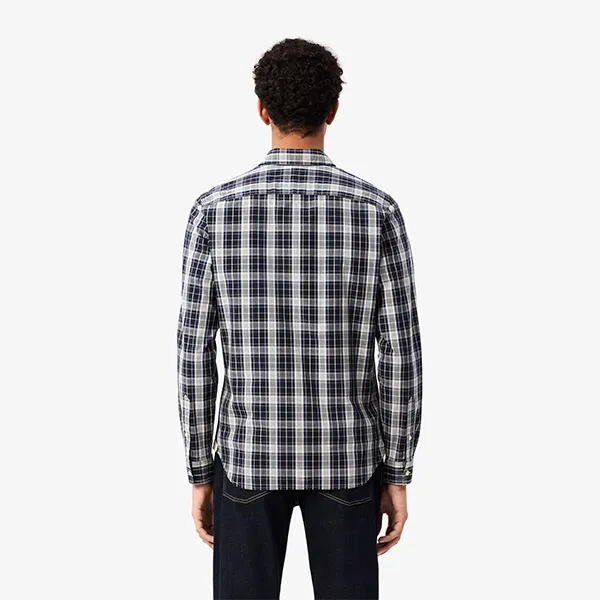 Áo Sơ Mi Nam Lacoste Slim Fit Stretch Plaid Shirt CH3745 I67 Kẻ Xanh Navy Size 40