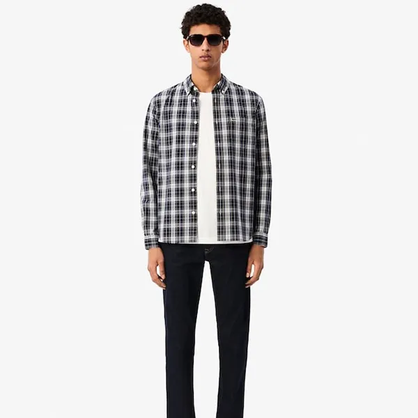 Áo Sơ Mi Nam Lacoste Slim Fit Stretch Plaid Shirt CH3745 I67 Kẻ Xanh Navy Size 40