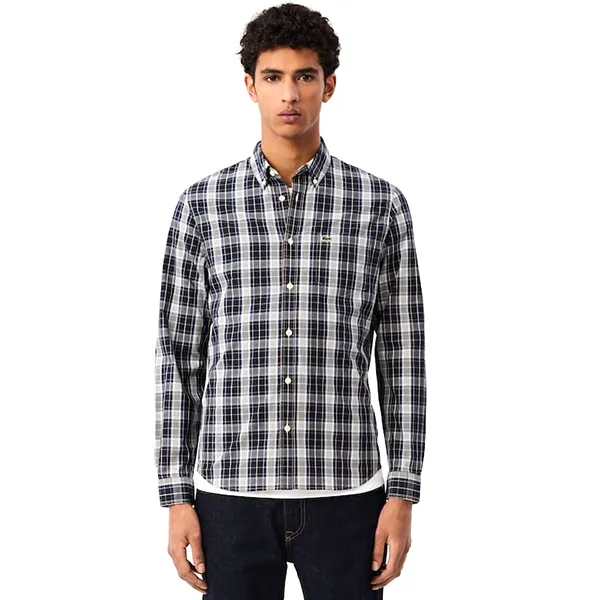 Áo Sơ Mi Nam Lacoste Slim Fit Stretch Plaid Shirt CH3745 I67 Kẻ Xanh Navy Size 40