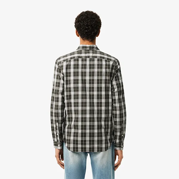 Áo Sơ Mi Nam Lacoste Slim Fit Stretch Plaid Shirt CH3745 I68 Kẻ Xanh Rêu Size 41
