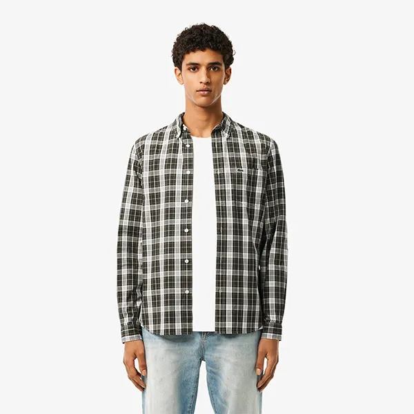Áo Sơ Mi Nam Lacoste Slim Fit Stretch Plaid Shirt CH3745 I68 Kẻ Xanh Rêu Size 41