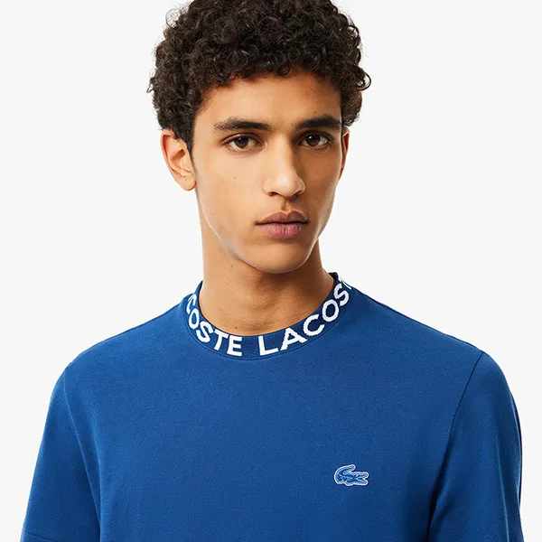 Áo Thun Nam Lacoste Jacquard Neck Pique TH7488 HBM Màu Xanh Biển Size 4