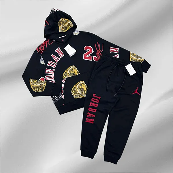 Bộ Quần Áo Nỉ Nam Nike Air Jordan Fleece Pullover Hoodie/ Joggers Black Màu Đen Họa Tiết Size S