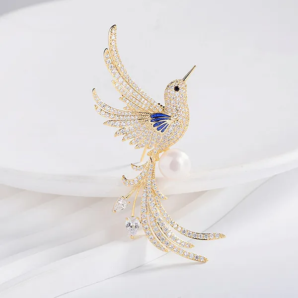 Cài Áo Nữ Meri Graceful Bird BR833 Màu Trắng Vàng