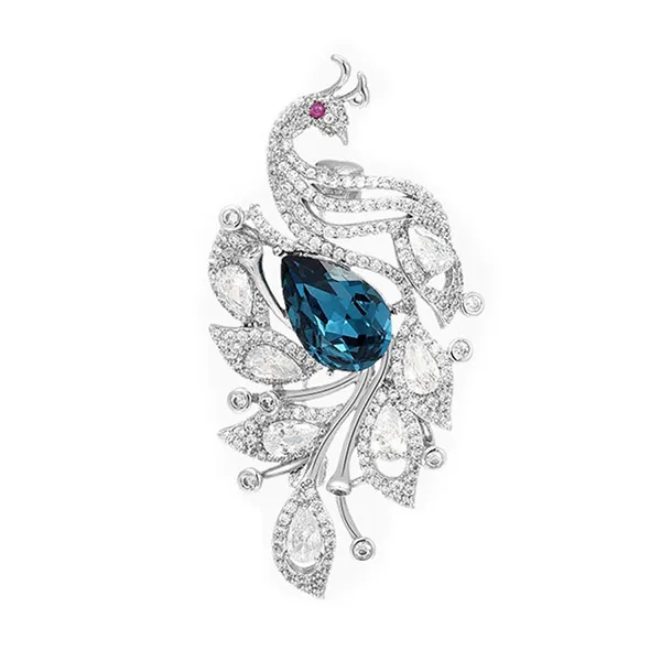 Cài Áo Nữ Meri Sapphire Peacock BR821 Màu Xanh Bạc