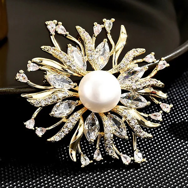 Cài Áo Nữ Meri Snowflake Pearl Elegance BR807 Màu Vàng Gold - Phụ kiện - Vua Hàng Hiệu