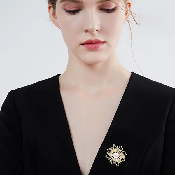 Cài Áo Nữ Meri Snowflake Pearl Elegance BR807 Màu Vàng Gold - Phụ kiện - Vua Hàng Hiệu