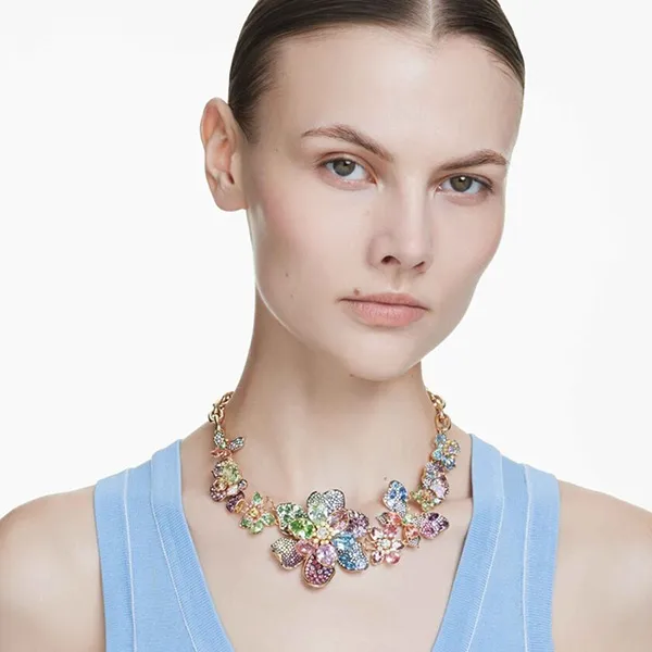Dây Chuyền Nữ Swarovski Idyllia Necklace Mixed Cuts, Pavé, Flower, Multicolored, Gold-Tone Plated 5717157 Phối Màu - Trang sức - Vua Hàng Hiệu