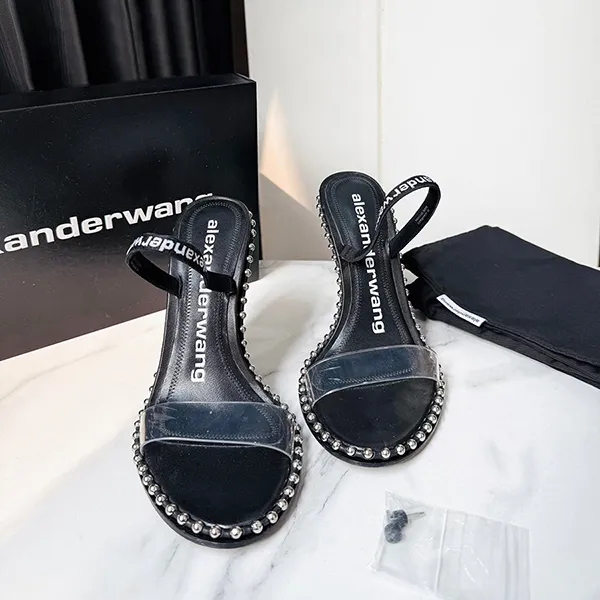 Dép Cao Gót Nữ Alexander Wang Nova PVC Strap Sandal Black Màu Đen Size 36 - Dép - Vua Hàng Hiệu