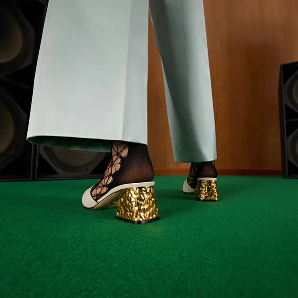 Dép Cao Gót Nữ Gucci Interlocking G Cut-Out Sandals 694450-US000-9022 Màu Trắng Vàng Size 35