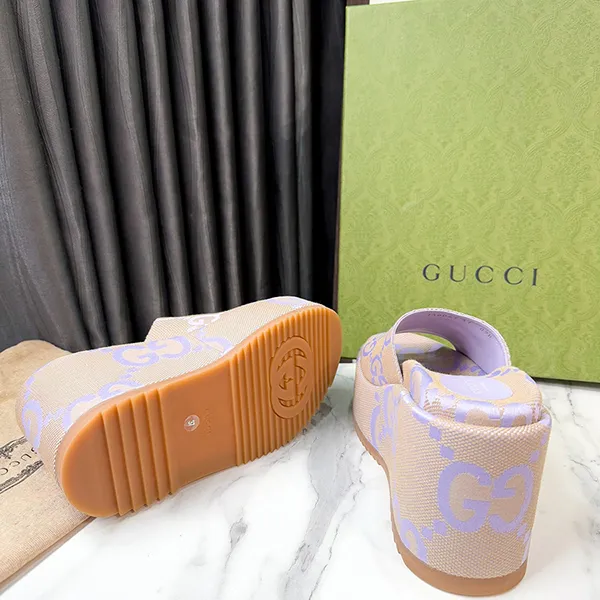 Dép Đế Xuồng Nữ Gucci GG Jumbo Canvas Slides GUC1624367 Màu Be Tím Size 36