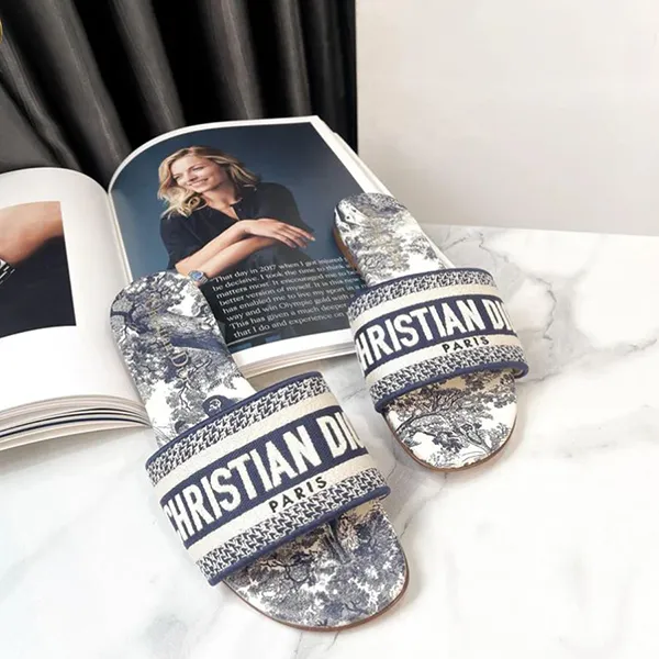 Dép Nữ Dior Dway Slide Blue Toile KCQ209TJE-S68B Màu Xanh Họa Tiết Size 35 - Dép - Vua Hàng Hiệu