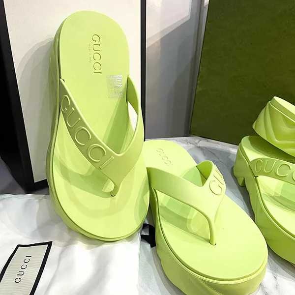 Dép Nữ Gucci Platform Thong Sandals 746334 JFM00 Màu Xanh Lá Size 37