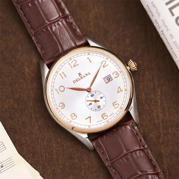 Đồng Hồ Nam Delbana Fiorentino 42mm Watch 53601.682.6.062 Màu Nâu Phối Vàng Hồng