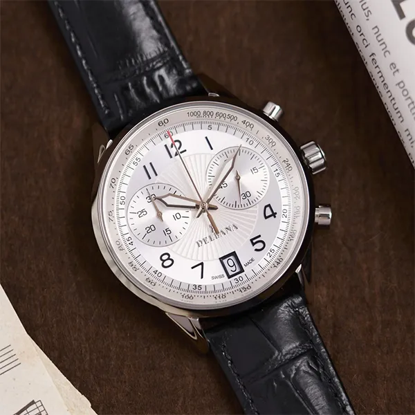 Đồng Hồ Nam Delbana Retro Chronograph 42mm Watch 41601.672.6.064 Màu Đen Phối Bạc