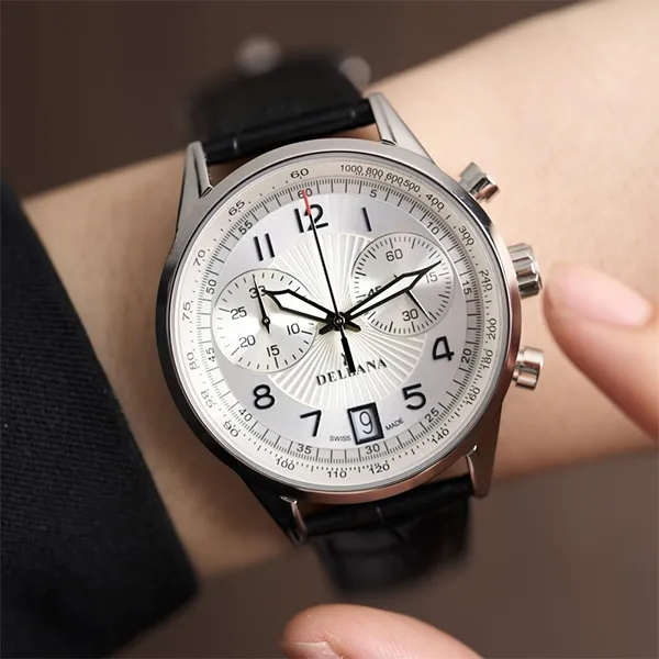 Đồng Hồ Nam Delbana Retro Chronograph 42mm Watch 41601.672.6.064 Màu Đen Phối Bạc