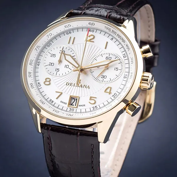Đồng Hồ Nam Delbana Retro Chronograph 42mm Watch 42601.672.6.064 Màu Đen Phối Vàng