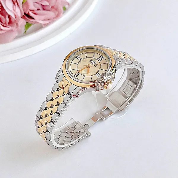 Đồng Hồ Nữ Bulova Accu Swiss Bellecombe Diamond Two Tone Watch 65R159 Màu Vàng/Bạc