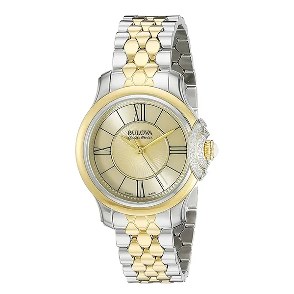 Đồng Hồ Nữ Bulova Accu Swiss Bellecombe Diamond Two Tone Watch 65R159 Màu Vàng/Bạc