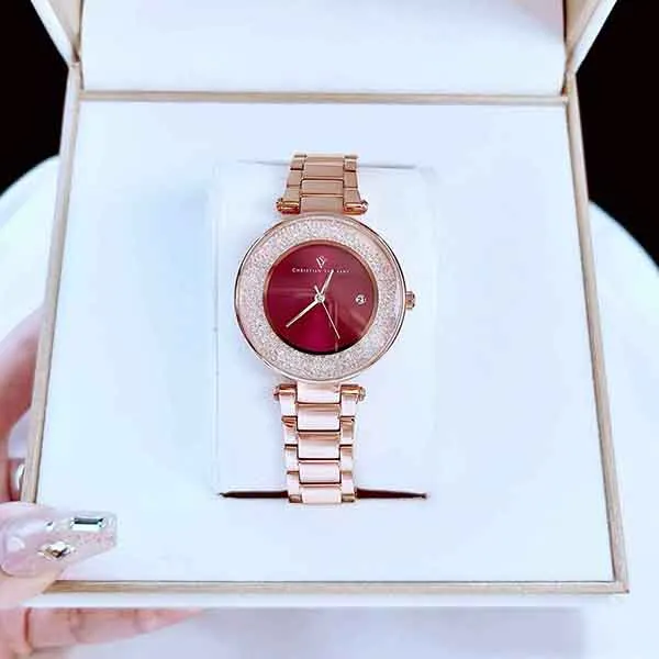 Đồng Hồ Nữ Christian Van Sant Dazzle Quartz Stainless Steel Strap CV1215 Màu Vàng Hồng
