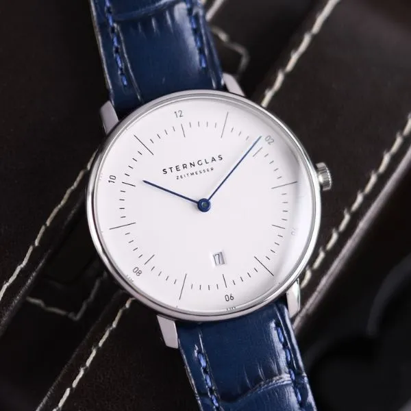 Đồng Hồ Nữ Sternglas Naos XS Silver Noble Dark Blue Leather S01-ND01-NB02 Màu Xanh Trắng
