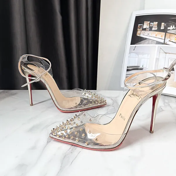 Giày Cao Gót Nữ Christian Louboutin Transparent/ Silver PVC And Leather Spikoo Pumps Màu Trong Suốt Size 37 - Giày - Vua Hàng Hiệu