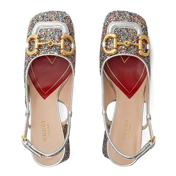 Giày Cao Gót Nữ Gucci Horsebit Blingbling Slingback Phối Màu Size 35