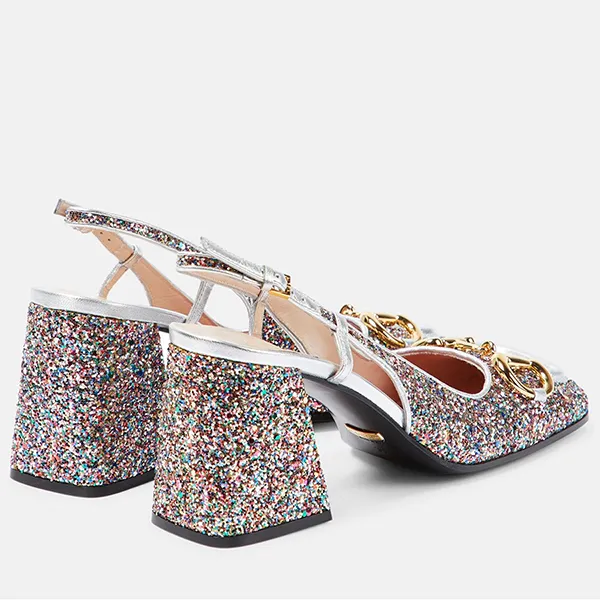 Giày Cao Gót Nữ Gucci Horsebit Blingbling Slingback Phối Màu Size 35