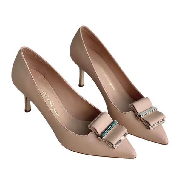 Giày Cao Gót Nữ Salvatore Ferragamo Zeri Leather Pump Màu Nude Size 5.5 - Giày - Vua Hàng Hiệu