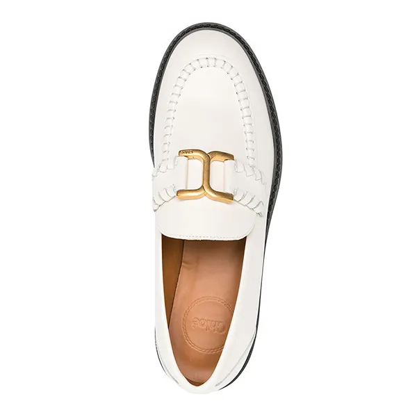 Giày Lười Nữ Chloé Marcie Embellished Leather Loafers CHC23A911EY Màu Trắng Size 35.5