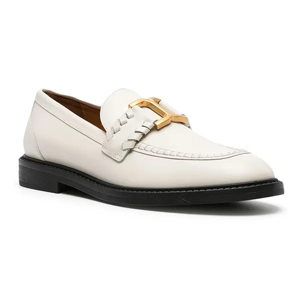 Giày Lười Nữ Chloé Marcie Embellished Leather Loafers CHC23A911EY Màu Trắng Size 35.5
