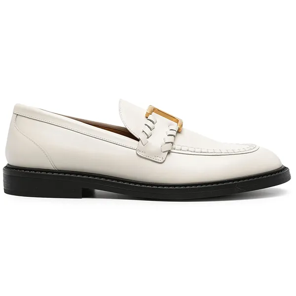 Giày Lười Nữ Chloé Marcie Embellished Leather Loafers CHC23A911EY Màu Trắng Size 35.5