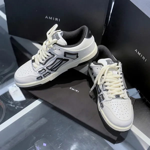Giày Sneaker Nam Amiri Skel Top Low Panelled Leather In Grey - AIPS24M005WBB Màu Đen Trắng Size 40
