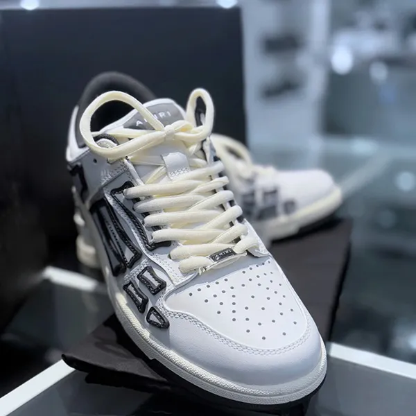 Giày Sneaker Nam Amiri Skel Top Low Panelled Leather In Grey - AIPS24M005WBB Màu Đen Trắng Size 40