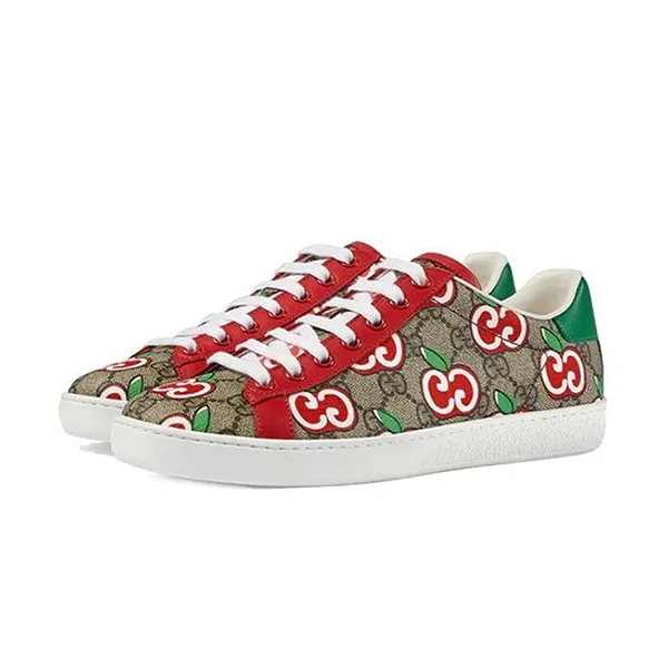 Giày Sneaker Nữ Gucci Ace With GG Apple Print Beige 6278602BQ108480 Màu Be Đỏ Size 36 - Giày - Vua Hàng Hiệu