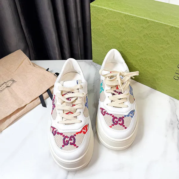 Giày Sneaker Nữ Gucci Multi Colored Canvas Màu Trắng Họa Tiết Size 37.5