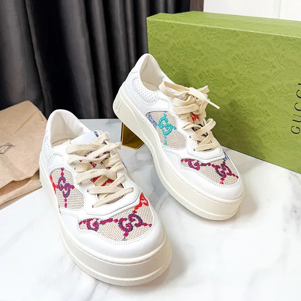Giày Sneaker Nữ Gucci Multi Colored Canvas Màu Trắng Họa Tiết Size 37.5