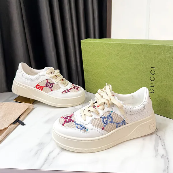 Giày Sneaker Nữ Gucci Multi Colored Canvas Màu Trắng Họa Tiết Size 37.5