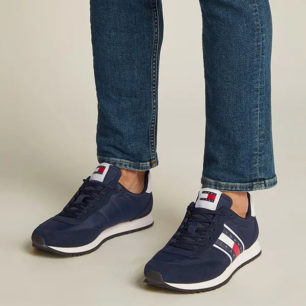Giày Thể Thao Nam Tommy Hilfiger Runner Casual Essentials EM0EM01351_BLC1G Màu Xanh Than Size 43 - Giày - Vua Hàng Hiệu