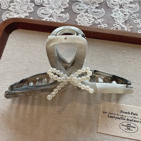 Kẹp Tóc Nữ Kya Jewel Pearlie Bow HC106 Màu Xám Trắng - Phụ kiện - Vua Hàng Hiệu