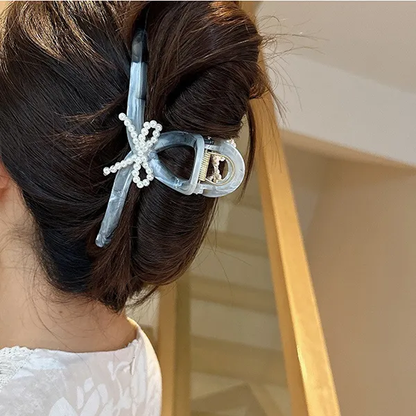 Kẹp Tóc Nữ Kya Jewel Pearlie Bow HC106 Màu Xám Trắng - Phụ kiện - Vua Hàng Hiệu