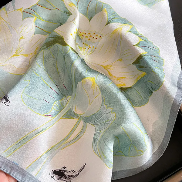 Khăn Choàng Lụa Kya Jewel Elegant Lotus 53 x 53cm SC27 Màu Xanh Nhạt - Thời trang - Vua Hàng Hiệu