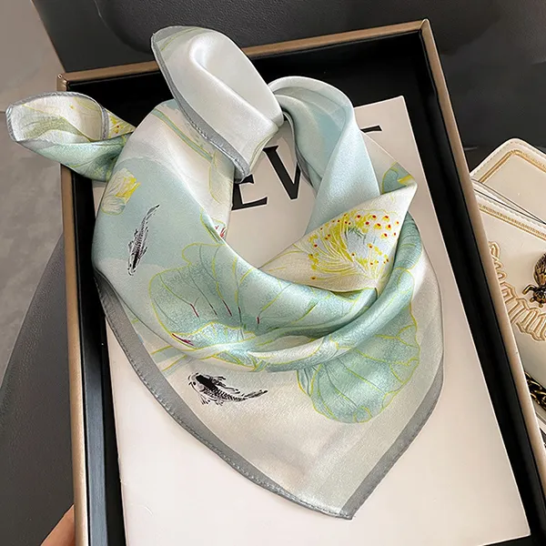 Khăn Choàng Lụa Kya Jewel Elegant Lotus 53 x 53cm SC27 Màu Xanh Nhạt - Thời trang - Vua Hàng Hiệu