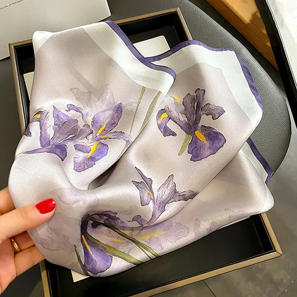 Khăn Choàng Lụa Kya Jewel Hoa Diên Vĩ Sang Trọng 53 x 53cm SC28 Màu Tím Nhạt - Thời trang - Vua Hàng Hiệu