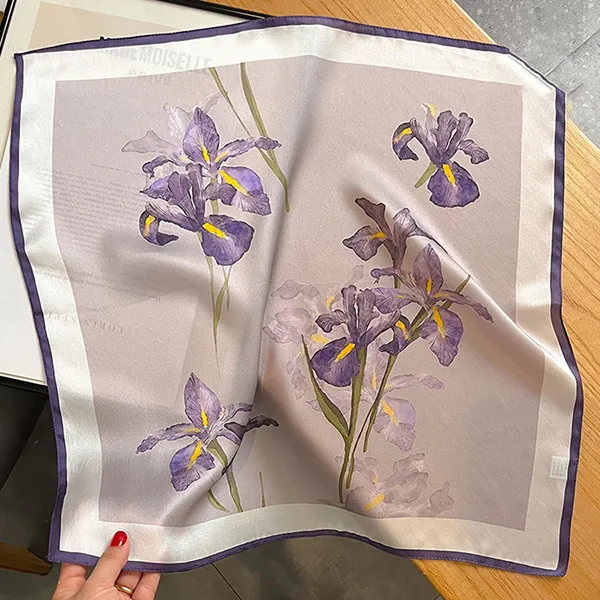 Khăn Choàng Lụa Kya Jewel Hoa Diên Vĩ Sang Trọng 53 x 53cm SC28 Màu Tím Nhạt - Thời trang - Vua Hàng Hiệu