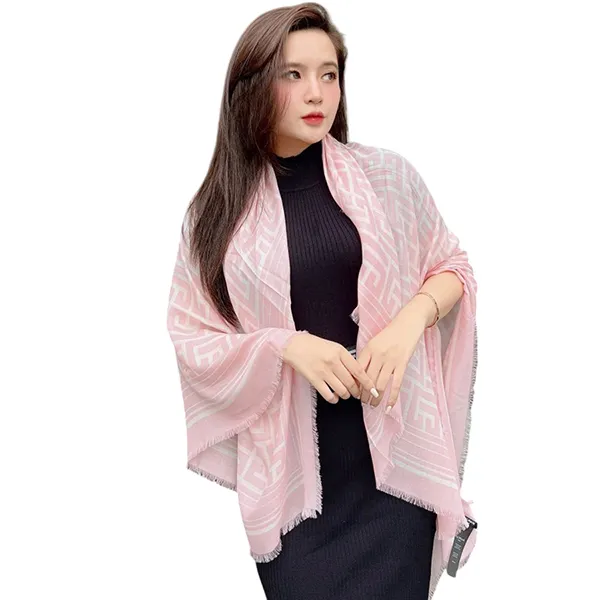 Khăn Choàng Nữ Balmain Fringe Monogram Modal Scarf In Blanc Rose Pale Màu Hồng
