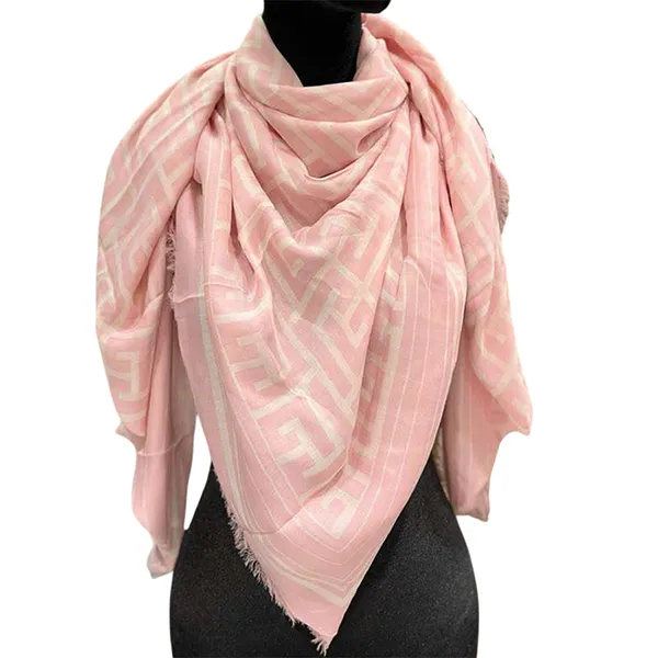 Khăn Choàng Nữ Balmain Fringe Monogram Modal Scarf In Blanc Rose Pale Màu Hồng